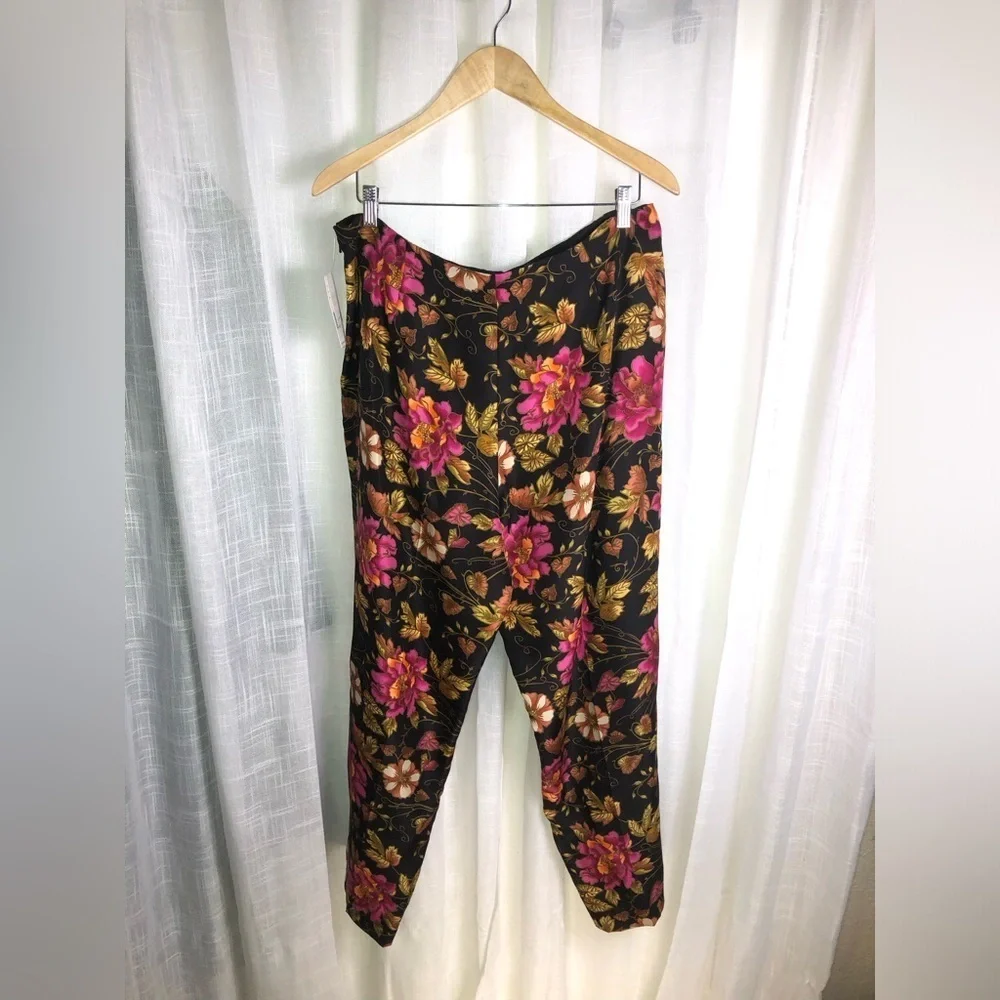 Liz Claiborne Black and Pink Floral Silk Pants NWT size 16